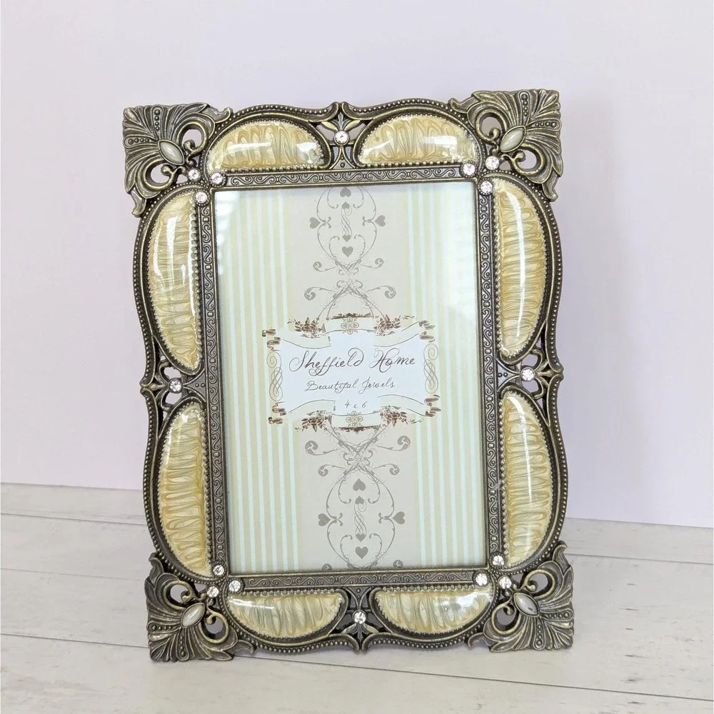 Sheffield Home Metal Ivory Enamel Fleur-de-lis Rhinestone Picture Frame for 4x6